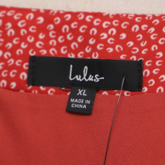 NWT LULUS Castana Rust Red Print Button-Up Mini Micro-Print Dress Size XL - Picture 7 of 9